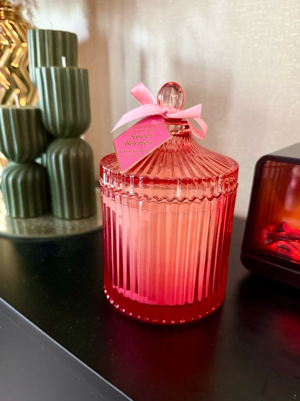 Juicy Couture Sweet Berries Candle 14.5oz Pink Glass Jar w Lid | Luxe Home Decor